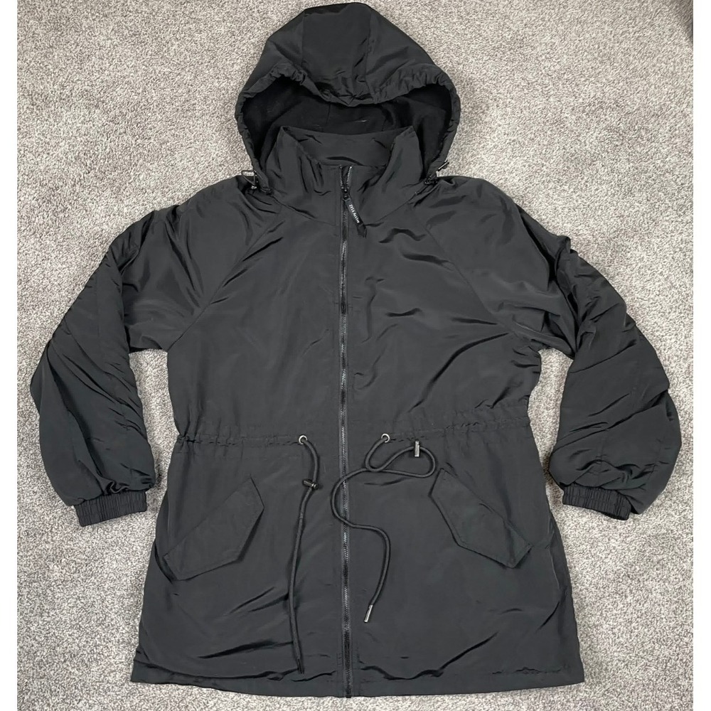 Zyia Jacket Womens XXL 2X Black Full Zip Hood Belted Cinched Lined Outdoor Layer